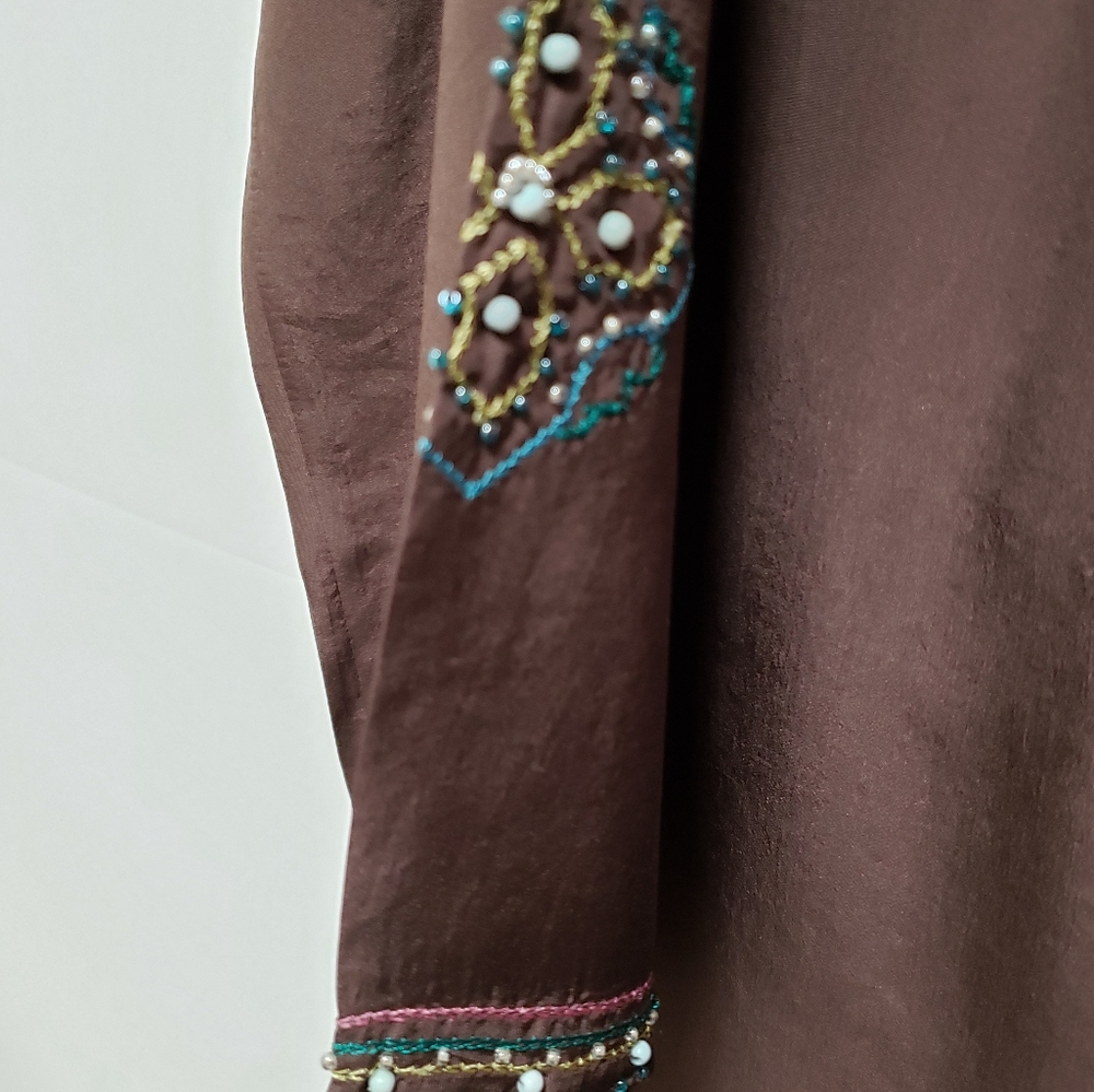 COLDWATER CREEK Brown Silk Dress w/Beaded Trim - Picture 10 of 14